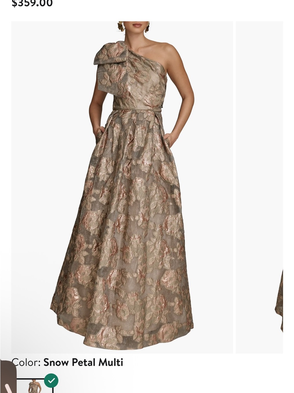 Donna Karan One-Shoulder Metallic Floral A-Line Gown in Snow Petal Multi